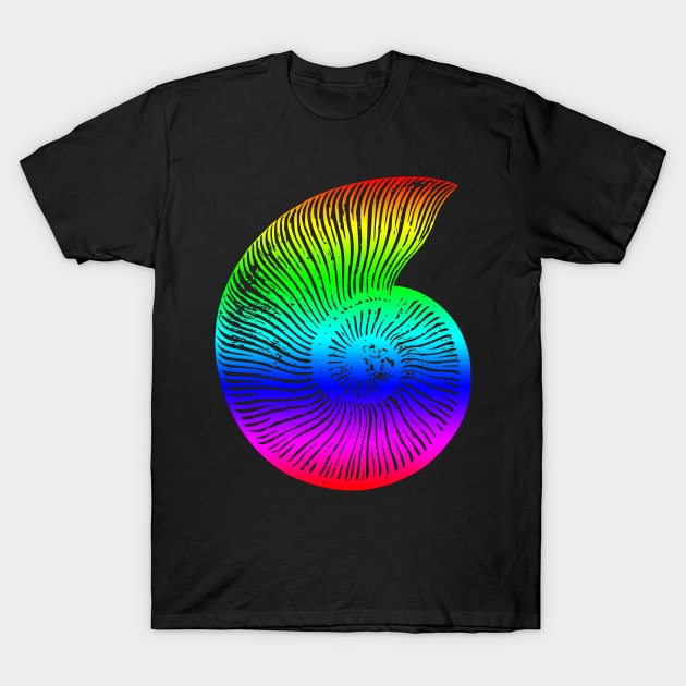 Ammonite Colorful Rainbow Fossil Design T-Shirt by Terra Fossil Merch